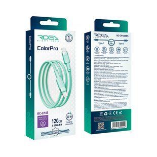 Кабель USB Ridea RC-CP43 ColorPro Type-C to Type-C 60W 1.2m Зелений 6908014700029 фото