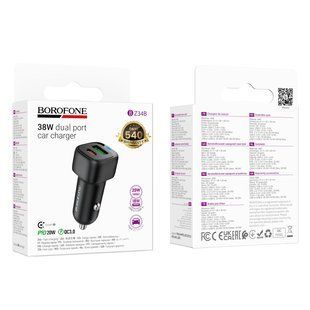 Автомобільний Зарядний Пристрій Borofone BZ34B 1USB QC18W/1USB-C PD20W Total 38W Чорний 6941991122378 фото