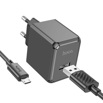 Мережевий Зарядний Пристрій Hoco CS11A 1USB 2.1A+USB to Micro Колір Чорний 6942007603584 фото
