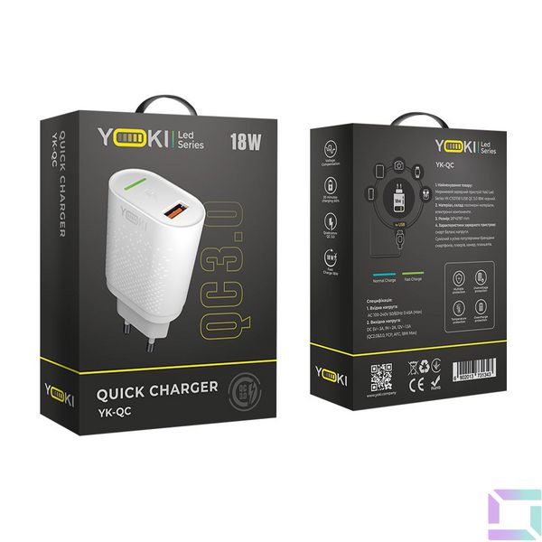 Мережевий Зарядний Пристрій Yoki Led Series YK-QC 3.0 18W Колір Бiлий 6902013731350 фото