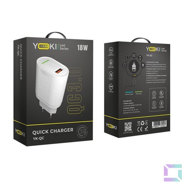 Сетевое Зарядное Устройство YOKI Led Series YK-QC 3.0 18W Белый 6902013731350 фото