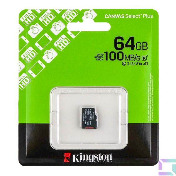 Карта Памяти Kingston Canvas Select Plus Gen3 microSDXC (UHS-1) 64gb 10 Class Черный 740617348439 фото