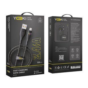 Кабель USB YOKI RGB YK-RG24 Lightning 2.4A 1.2m Чорний 6907858579655 фото