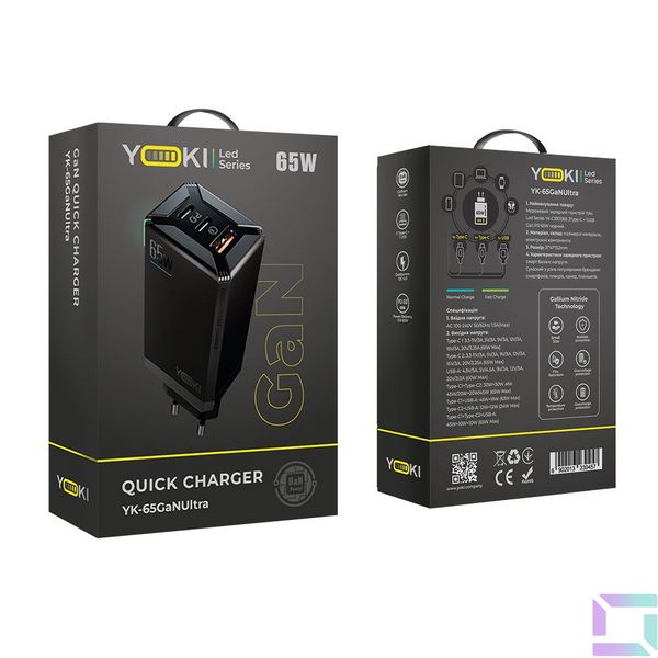 Мережевий зарядний пристрій Yoki Led Series YK-65 GaN Ultra PD 65W Колір Бiлий 6902013230464 фото