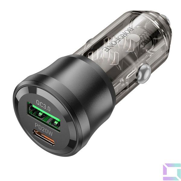 Автомобільний Зарядний Пристрій Borofone BZ25 1USB/1USB-C QC/PD38W Колір Прозоро-чорний 6941991106965 фото