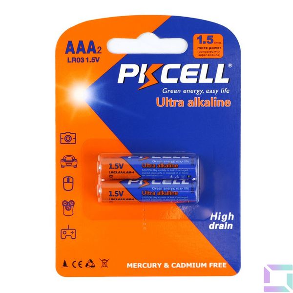 Батарейка щелочная PKCELL 1.5V AAA/LR03, 2 штуки в блистере (PC/LR03-2B) Характеристики ААА 6942449511911 фото