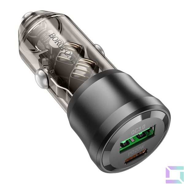 Авто Зарядное Устройство Borofone BZ25 1USB/1USB-C QC/PD38W Цвет Прозрачно-черный 6941991106965 фото