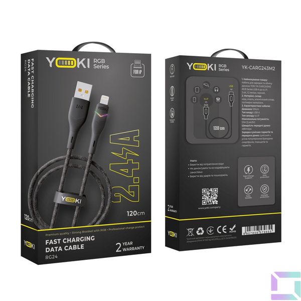 Кабель USB YOKI RGB YK-RG24 Lightning 2.4A 1.2m Колір Чорний 6907858579655 фото