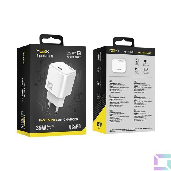 Мережевий Зарядний Пристрій Yoki SparkGaN YK-GaN35SC Type-C PD&QC 35W Бiлий 6912345678131 фото