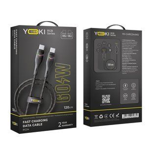 Кабель USB YOKI RGB YK-RG24 Type-C to Type-C 60W 1.2m Чорний 6907858579662 фото