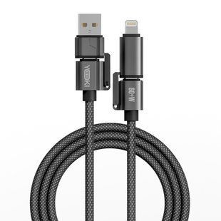 USB YOKI CA93 CAR MEDIA USB-A/Type-C to Type-C/to iP 60W 1.8m Черный 6987455001841 фото