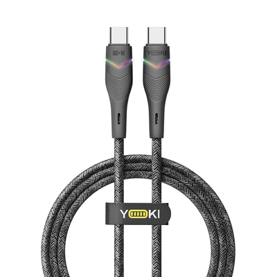 Кабель USB YOKI RGB YK-RG24 Type-C to Type-C 60W 1.2m Колір Чорний 6907858579662 фото