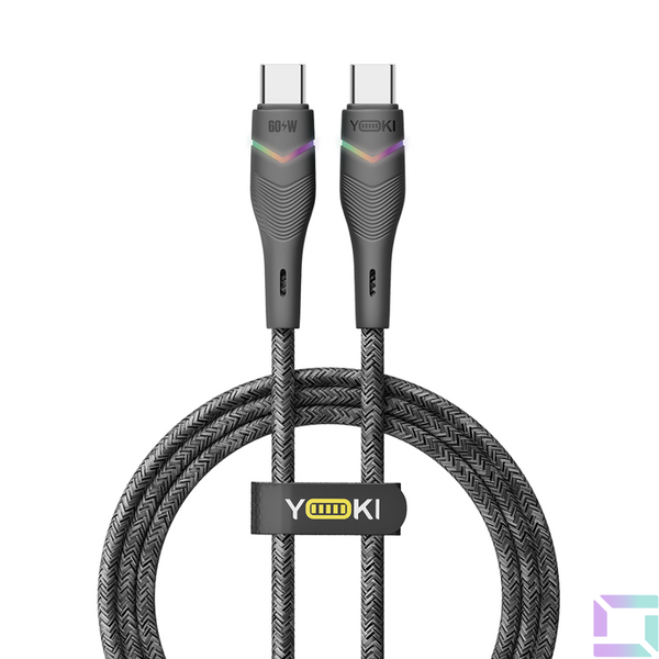 Кабель USB YOKI RGB YK-RG24 Type-C to Type-C 60W 1.2m Чорний 6907858579662 фото
