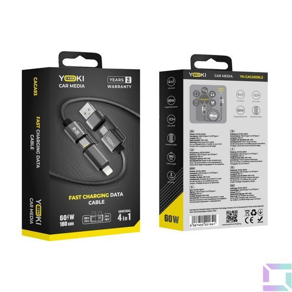 USB YOKI CA93 CAR MEDIA USB-A/Type-C to Type-C/to iP 60W 1.8m Черный 6987455001841 фото