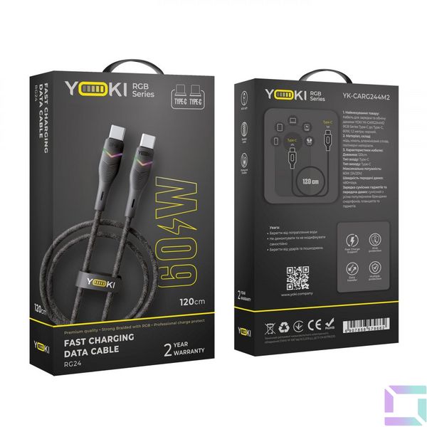 Кабель USB YOKI RGB YK-RG24 Type-C to Type-C 60W 1.2m Колір Чорний 6907858579662 фото