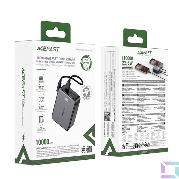 Універсальна Мобільна Батарея Power Bank AceFast M28 PD22.5W with cable Type-C to Type-C, 10000mAh Чорний 6974316285984 фото