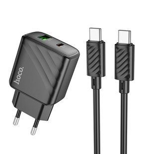Мережевий Зарядний Пристрій Hoco CS23A 1USB/1USB-C PD/QC 30W+Type-C to Type-C Чорний 6942007609968 фото
