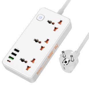 Сетевой Удлинитель Hoco AC8A 1USB-C / 3USB-A QC/PPS/PD30W / 3 Sockets 1.5m Белый 6942007600101 фото