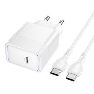 Мережевий Зарядний Пристрій Hoco CS113A 1USB-C PD3.2 40W/60W+Type-C to Type-C Бiлий 6942007680455 фото