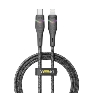 Кабель USB YOKI RGB YK-RG24 Type-C to Lightning 30W 1.2m Чорний 6907858579679 фото