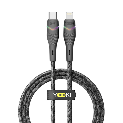 Кабель USB YOKI RGB YK-RG24 Type-C to Lightning 30W 1.2m Колір Чорний 6907858579679 фото