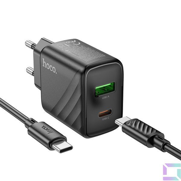 Мережевий Зарядний Пристрій Hoco CS23A 1USB/1USB-C PD/QC 30W+Type-C to Type-C Чорний 6942007609968 фото