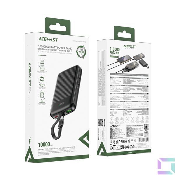 Універсальна Мобільна Батарея Power Bank AceFast M13 PD22.5W,with cable Type-C, 10000mAh Чорний 6974316283959 фото