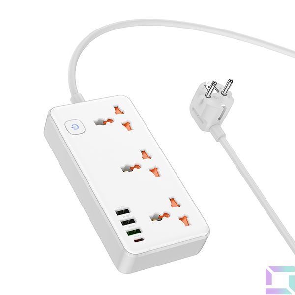 Сетевой Удлинитель Hoco AC8A 1USB-C / 3USB-A QC/PPS/PD30W / 3 Sockets 1.5m Белый 6942007600101 фото