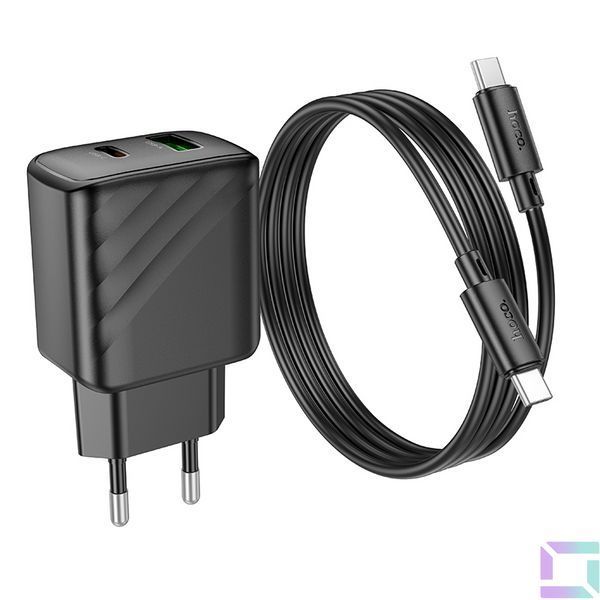 Мережевий Зарядний Пристрій Hoco CS23A 1USB/1USB-C PD/QC 30W+Type-C to Type-C Чорний 6942007609968 фото