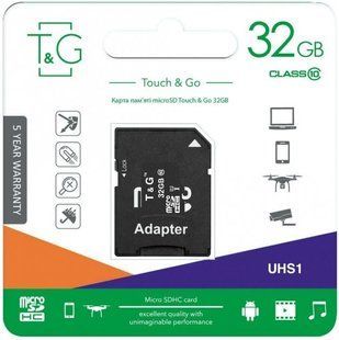 Карта Пам'яті T&G MicroSDHC 32gb UHS-1 10 Class & Adapter Чорний 4711472587758 фото