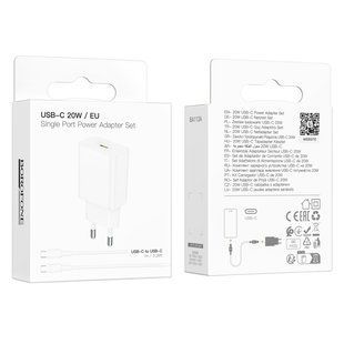 Мережевий Зарядний Пристрій Borofone BA112A 1USB-C PD20W+Type-C to Type-C Бiлий 6941991127625 фото