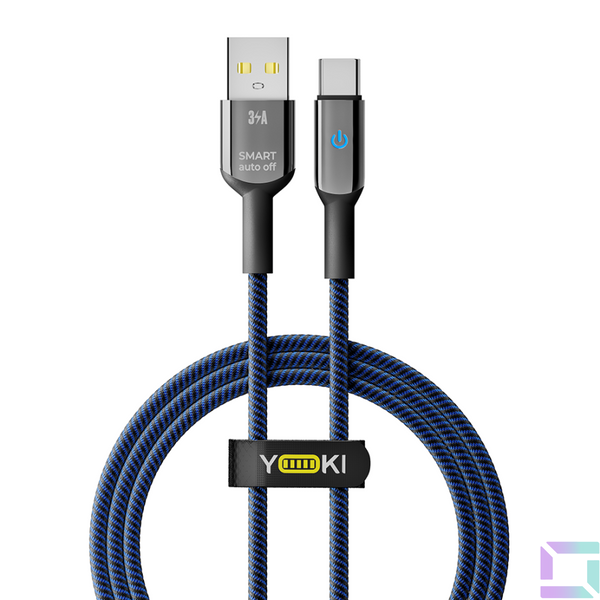 Кабель USB YOKI SMART YK-SM31 Type-C 3A 1.2m Чорно-Синій 6907858579686 фото