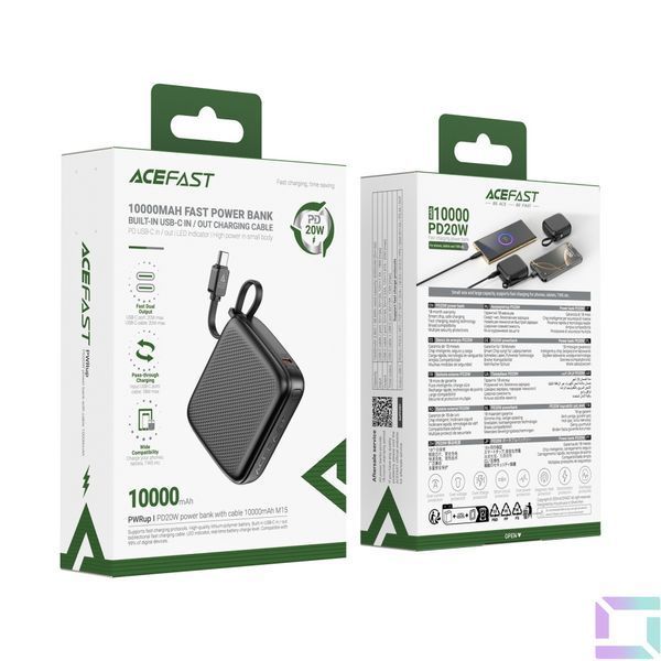 Power Bank AceFast M15 PD20W with cable Type-C, 10000mAh Черный 6974316283973 фото