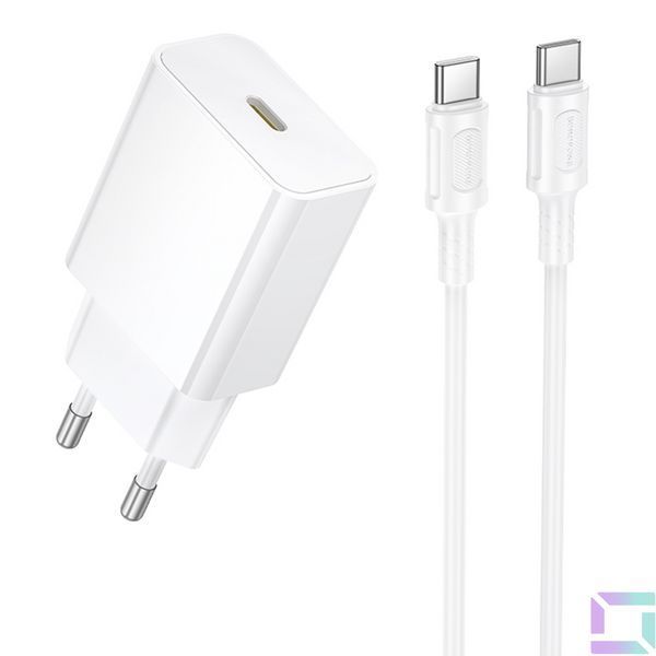 Мережевий Зарядний Пристрій Borofone BA112A 1USB-C PD20W+Type-C to Type-C Бiлий 6941991127625 фото