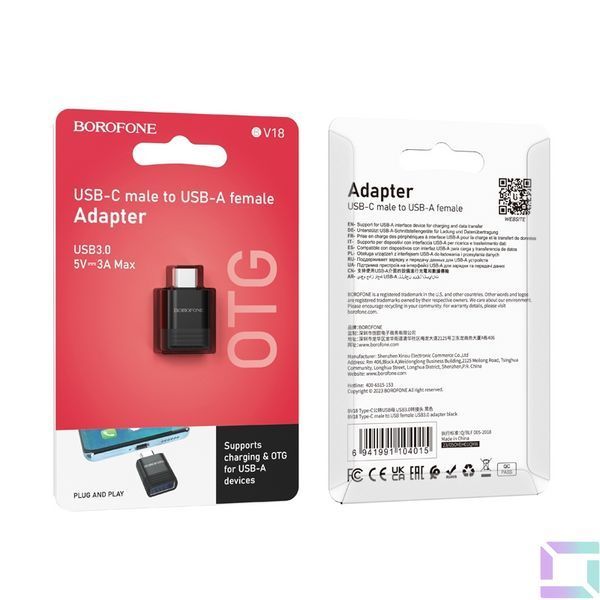 Перехідник Borofone BV18 Type-C male to USB female USB3.0 Чорний 6941991104015 фото