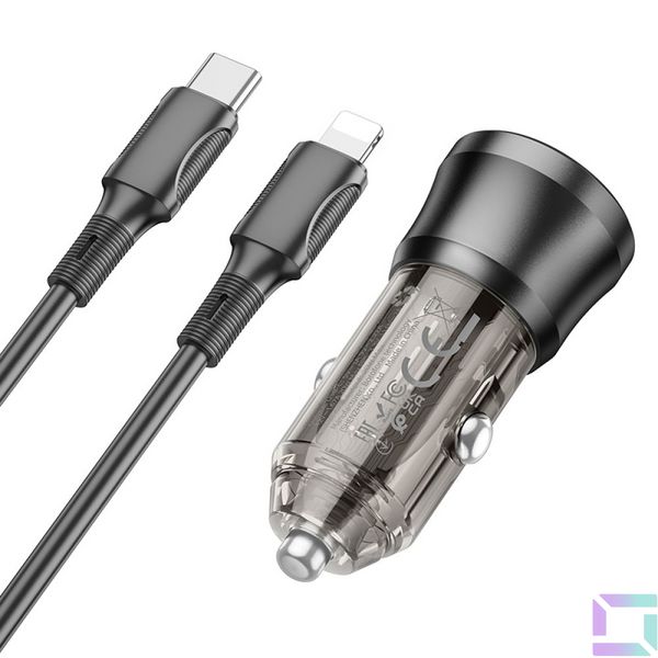 Авто Зарядное Устройство Borofone BZ24 1USB-C QC/PD20W+Type-C to Lightning Цвет Прозрачно-черный 6941991106941 фото