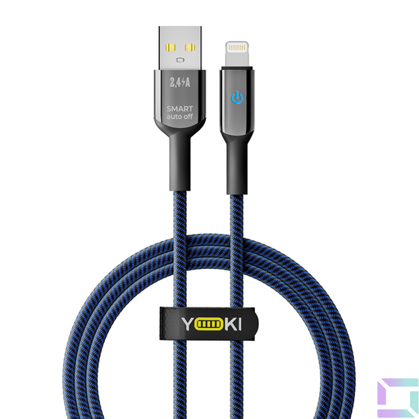 Кабель USB YOKI SMART YK-SM31 Lightning 2.4A 1.2m Чорно-Синій 6907858579693 фото