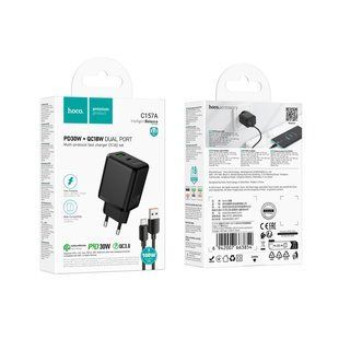 Мережевий Зарядний Пристрій Hoco C157A 1USB-C/1USB Multi-Protocol 30W+USB to Type-C Чорний 6942007663854 фото
