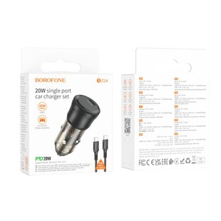 Авто Зарядное Устройство Borofone BZ24 1USB-C QC/PD20W+Type-C to Type-C Цвет Прозрачно-черный 6941991106958 фото