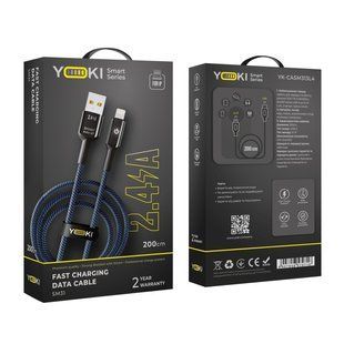 USB YOKI SMART YK-SM31 Lightning 2.4A 2m Черно-Синий 6907858579716 фото