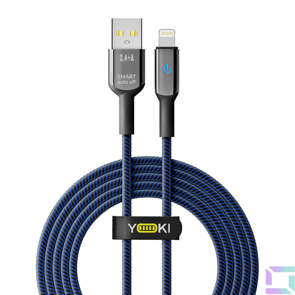 Кабель USB YOKI SMART YK-SM31 Lightning 2.4A 2m Чорно-Синій 6907858579716 фото