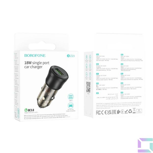 Авто Зарядное Устройство Borofone BZ23 1USB QC18W Цвет Прозрачно-черный 6941991106903 фото