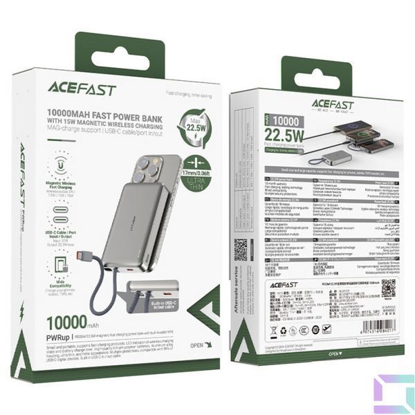 Power Bank AceFast M18 PD20W magnetic wireless charging, with cable Type-C, 10000mAh Черный 6974316284017 фото