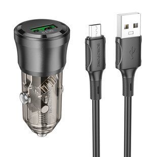 Автомобільний Зарядний Пристрій Borofone BZ23 1USB QC18W+Micro Прозоро-чорний 6941991106910 фото