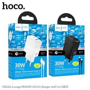 Сетевое Зарядное Устройство Hoco CS112A 1USB/1USB-C QC/PD 30W+Type-C to Type-C Білий 6942007680417 фото