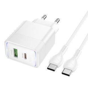 Сетевое Зарядное Устройство Hoco CS112A 1USB/1USB-C QC/PD 30W+Type-C to Type-C Білий 6942007680417 фото