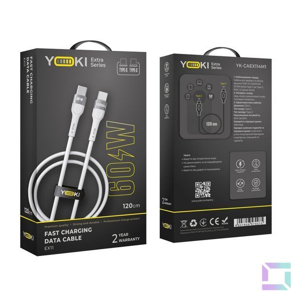 USB YOKI EXTRA YK-EX11 Type-C to Type-C 60W 1.2m Белый 6907858579075 фото