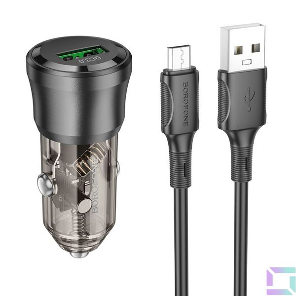 Авто Зарядное Устройство Borofone BZ23 1USB QC18W+Micro Цвет Прозрачно-черный 6941991106910 фото