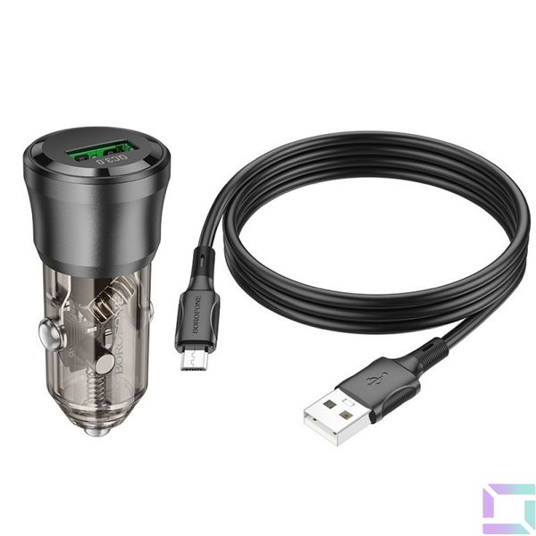 Авто Зарядное Устройство Borofone BZ23 1USB QC18W+Micro Цвет Прозрачно-черный 6941991106910 фото