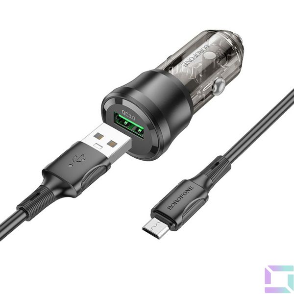 Автомобільний Зарядний Пристрій Borofone BZ23 1USB QC18W+Micro Колір Прозоро-чорний 6941991106910 фото